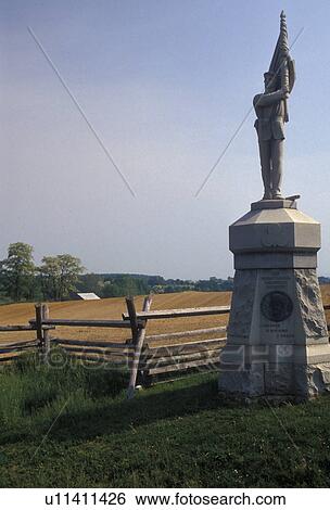 Stock Photograph -  Antietam, civil war, Sunken Road, Antietam National Battlefield, civil war, Maryland, Soldier monument at Sunken Road (Bloody Lane) on the civil war battlefield at Antietam Nat'l Battlefield in the state of Maryland. . Fotosearch