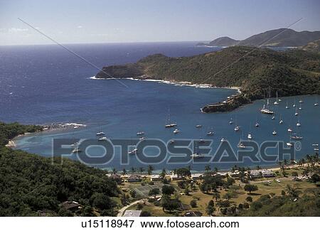 Antigua, Caribbean, Caribbean Islands, Scenic aerial view of English Harbour on the island of Antigua (a British Commonwealth member). View Large Photo Image Stock Photo - Antigua, Caribbean, Caribbean Islands, Scenic aerial view of English Harbour on the island of Antigua (a British Commonwealth member). . Fotosearch