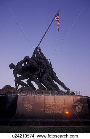Arlington, Iwo Jima, National Cemetery, Virginia, sunset, Statue of the raising of the U. S. flag at Iwo Jima, The Marine Corps War Memorial in Arlington Nat'l Cemetery in the evening in Arlington in the state of Virginia. View Large Photo Image Picture - Arlington, Iwo Jima, National Cemetery, Virginia, sunset, Statue of the raising of the U. S. flag at Iwo Jima, The Marine Corps War Memorial in Arlington Nat'l Cemetery in the evening in Arlington in the state of Virginia.. Fotosearch