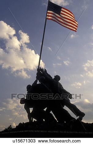Arlington, Iwo Jima, National Cemetery, Virginia, Silhouette of the raising of the U. S. flag at Iwo Jima, The Marine Corps War Memorial in Arlington Nat'l Cemetery in Arlington in the state of Virginia. View Large Photo Image Stock Image - Arlington, Iwo Jima, National Cemetery, Virginia, Silhouette of the raising of the U. S. flag at Iwo Jima, The Marine Corps War Memorial in Arlington Nat'l Cemetery in Arlington in the state of Virginia.. Fotosearch