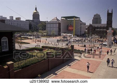 Stock Image -  Atlanta, Georgia, View of World of Coca-Cola, Underground Atlanta and downtown Atlanta in the state of Georgia.. Fotosearch