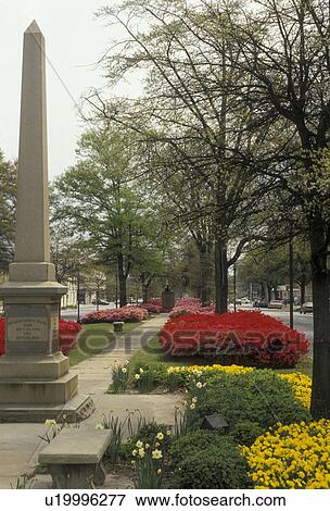 Augusta, Georgia, Monument and spring flowers along Greene Street in Augusta in the state of Georgia  View Large Photo Image Stock Photo -  Augusta, Georgia, Monument and spring flowers along Greene Street in Augusta in the state of Georgia . Fotosearch