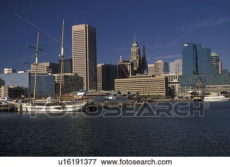 Baltimore, Maryland, harbor, skyline, View of Baltimore's scenic Inner Harbor and the downtown skyline. View Large Photo Image Stock Photo - Baltimore, Maryland, harbor, skyline, View of Baltimore's scenic Inner Harbor and the downtown skyline.. Fotosearch