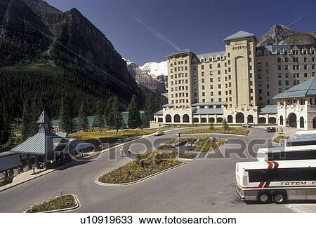 Stock Image -  Banff National Park, Lake Louise, Alberta, Canada, Canadian Rockies, Rocky Mountains, Chateau Lake Louise in Banff National Park in the province of Alberta. . Fotosearch