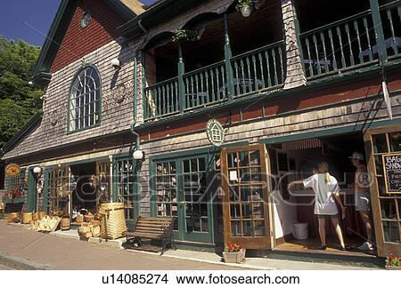 Bar Harbor, Maine, Atlantic Ocean, Acadia, Shops along Main Street in the scenic seaside town of Bar Harbor on Mount Desert Island in the state of Maine. View Large Photo Image Picture - Bar Harbor, Maine, Atlantic Ocean, Acadia, Shops along Main Street in the scenic seaside town of Bar Harbor on Mount Desert Island in the state of Maine.. Fotosearch