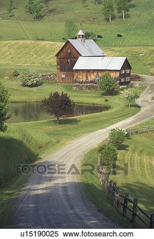 barn, country lane, farm, Vermont, VT, A dirt driveway leads down to the Sleepy Hollow Farm in Pomfret in the spring. View Large Photo Image Stock Photography - barn, country lane, farm, Vermont, VT, A dirt driveway leads down to the Sleepy Hollow Farm in Pomfret in the spring.. Fotosearch