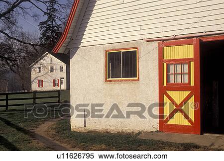 barn, farm, Pennsylvania, A barn with yellow and red doors at Castle Rock Farm in Brandywine River Valley in Chester County in the state of Pennsylvania. View Large Photo Image Stock Photography - barn, farm, Pennsylvania, A barn with yellow and red doors at Castle Rock Farm in Brandywine River Valley in Chester County in the state of Pennsylvania.. Fotosearch