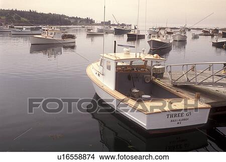 Bass Harbor, Maine, Mount Desert Island, Atlantic Ocean, Fishing boats (buoyed, docked) in the quiet foggy Bass Harbor of Mount Desert Island. View Large Photo Image Picture - Bass Harbor, Maine, Mount Desert Island, Atlantic Ocean, Fishing boats (buoyed, docked) in the quiet foggy Bass Harbor of Mount Desert Island.. Fotosearch
