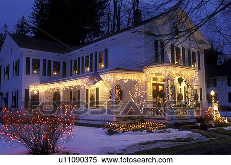 B&B, Inn, Stockbridge, Berkshires, Massachusetts, Christmas lights decorate the beautiful Four Seasons Bed & Breakfast at night in Stockbridge in the state of Massachusetts. View Large Photo Image Stock Photography - B&B, Inn, Stockbridge, Berkshires, Massachusetts, Christmas lights decorate the beautiful Four Seasons Bed & Breakfast at night in Stockbridge in the state of Massachusetts.. Fotosearch