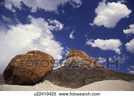 Stock Photography -  Big Bend National Park, Texas, Rock formation with Cerro Castellan in the background at Big Bend National Park, . Fotosearch