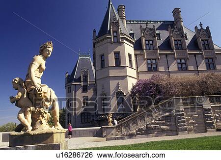Stock Photograph -  Biltmore House, chateau, Biltmore, Asheville, Biltmore Estate, North Carolina, A statue on the grounds of The Biltmore House a French Renaissance-style chateau at the Biltmore Estate in Asheville in the state of North Carolina.. Fotosearch