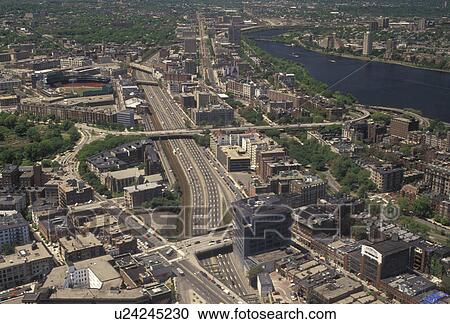 Boston, aerial, Massachusetts, Aerial of the city of downtown Boston and Massachusetts Turnpike Extension looknig west from Prudential Tower Skywalk in the state of Massachusetts. View Large Photo Image Stock Image - Boston, aerial, Massachusetts, Aerial of the city of downtown Boston and Massachusetts Turnpike Extension looknig west from Prudential Tower Skywalk in the state of Massachusetts. . Fotosearch