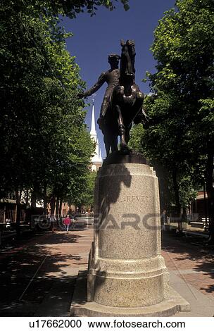 Boston, Paul Revere, Massachusetts, North End, The equestrian statue of Paul Revere at the Paul Revere Mall (park) in Boston in the state of Massachusetts. View Large Photo Image Stock Image - Boston, Paul Revere, Massachusetts, North End, The equestrian statue of Paul Revere at the Paul Revere Mall (park) in Boston in the state of Massachusetts. . Fotosearch