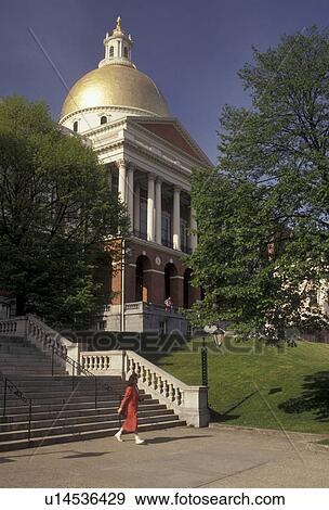 Stock Photo -  Boston, State House, State Capitol, Massachusetts, The State House with its golden dome in the capital city of Boston in the state of Massachusetts.. Fotosearch