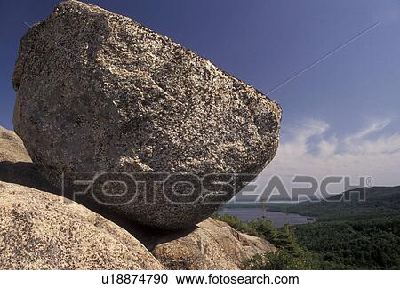 boulder, rock, Acadia National Park, Bubble Rock, overlook, Maine, A huge boulder called Bubble Rock left on top of a mountain from glacial melt overlooking the scenic views in Acadia Nat'l Park in the state of Maine. View Large Photo Image Stock Image - boulder, rock, Acadia National Park, Bubble Rock, overlook, Maine, A huge boulder called Bubble Rock left on top of a mountain from glacial melt overlooking the scenic views in Acadia Nat'l Park in the state of Maine.. Fotosearch