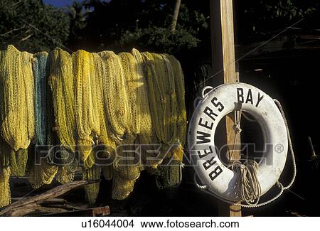 British Virgin Islands, Tortola, Caribbean, Virgin Islands, BVI, B. V. I Yellow fishing nets hanging to dry at Brewer's Bay on the island of Tortola on the British Virgin Islands. View Large Photo Image Picture - British Virgin Islands, Tortola, Caribbean, Virgin Islands, BVI, B. V. I Yellow fishing nets hanging to dry at Brewer's Bay on the island of Tortola on the British Virgin Islands.. Fotosearch