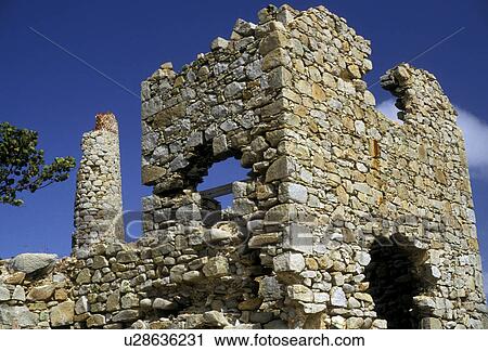 Stock Image -  British Virgin Islands, Virgin Gorda, ruin, Caribbean, Virgin Islands, BVI, B. V. I Copper mine ruins on the island of Virgin Gorda on the British Virgin Islands.. Fotosearch