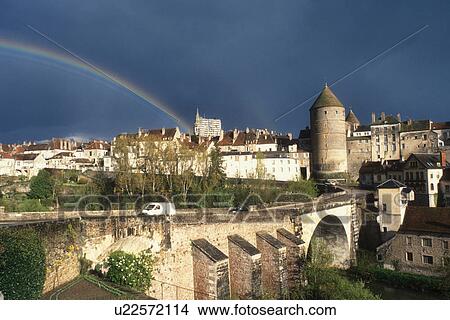 Burgundy, rainbow, France, Semur-en-Auxois, Europe, A colorful rainbow stretches across the fortified town of Semur-en-Auxois after a storm in Burgundy, France. View Large Photo Image Picture - Burgundy, rainbow, France, Semur-en-Auxois, Europe, A colorful rainbow stretches across the fortified town of Semur-en-Auxois after a storm in Burgundy, France.. Fotosearch