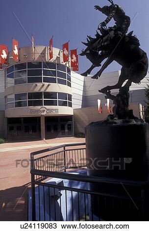 Stock Image -  Calgary, Alberta, Stampede Park, Canada, Rodeo statue in front of Stampede Park in Calgary in the province of Alberta.. Fotosearch