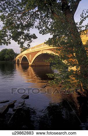 Stock Image -  Cambridge, Boston, bridge, Charles River, Massachusetts, Weeks Memorial Bridge (a foot Bridge) crosses over the Charles River in Cambridge in the state of Massachusetts. . Fotosearch