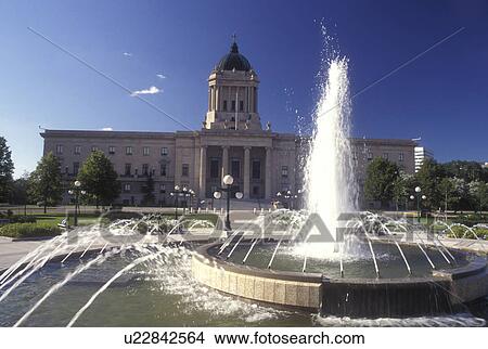 Canada, Manitoba, Winnipeg, Fountain cascades in front of the Manitoba Legislative Building in Winnipeg. View Large Photo Image Picture - Canada, Manitoba, Winnipeg, Fountain cascades in front of the Manitoba Legislative Building in Winnipeg.. Fotosearch