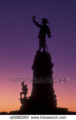 Stock Image -  Canada, Ontario, Ottawa, Silhouette of Champlain Monument at sunset in Ottawa.. Fotosearch