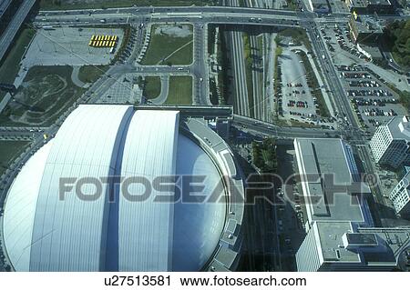 Canada, Ontario, Toronto, Aerial view of Skydome and Toronto from the CN Tower. View Large Photo Image Stock Image - Canada, Ontario, Toronto, Aerial view of Skydome and Toronto from the CN Tower. . Fotosearch