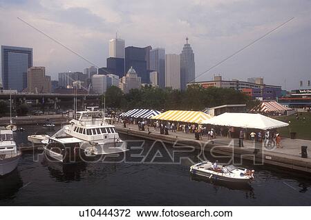 Stock Image -  Canada, Ontario, Toronto, Skyline of Toronto from the Harborfront Center marina.. Fotosearch