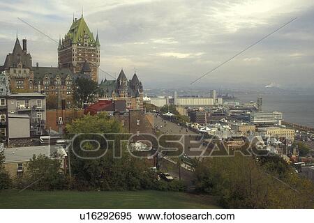 Canada, Quebec, A view of Chateau Frontenac and Terrace Dufferin along the St. Lawrence River in Old Quebec City View Large Photo Image Stock Photography - Canada, Quebec, A view of Chateau Frontenac and Terrace Dufferin along the St. Lawrence River in Old Quebec City . Fotosearch