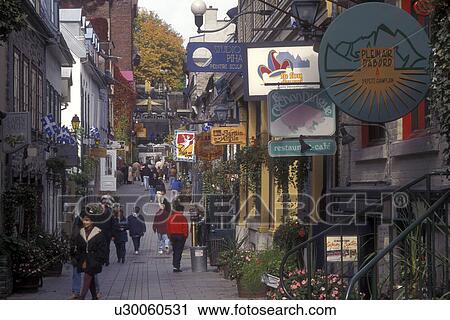 Canada, Quebec, Artistic boutique signs along the Rue Petit-Champlain of Quebec City., View Large Photo Image Stock Image - Canada, Quebec, Artistic boutique signs along the Rue Petit-Champlain of Quebec City., . Fotosearch