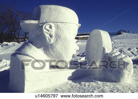 Stock Photo -  Canada, Quebec, carnaval, Snow sculpture at Place Desjardins during the Winter Carnival in Old Quebec City. . Fotosearch