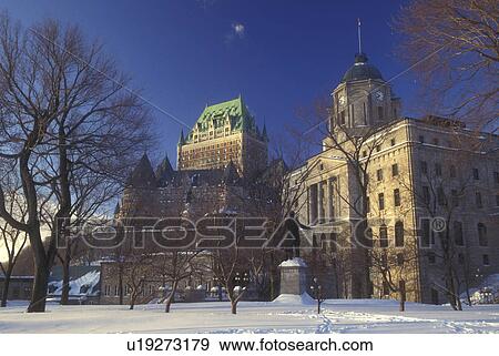 Stock Photo -  Canada, Quebec, Chateau Frontenac from Parc Montmorency in winter in Old Quebec City., . Fotosearch