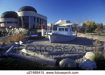 Stock Photography -  Canada, Quebec, Hull, Boat display at the Canadian Museum of Civilization in Hull.. Fotosearch