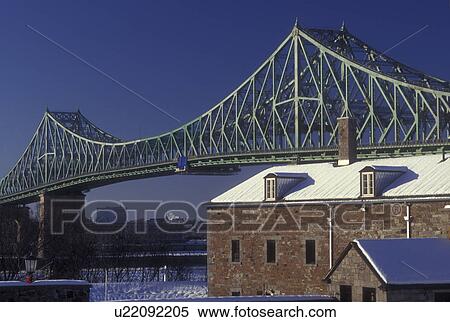 Stock Photography -  Canada, Quebec, Montreal, bridge, The Old Fort on Ile Ste Helene. Pont jacques Cartier in Montreal.. Fotosearch