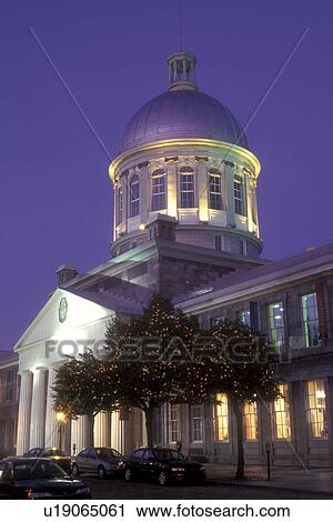 Canada, Quebec, Montreal, Marche Bonsecours along Rue St. Paul at night (evening) in Vieux Montreal. View Large Photo Image Stock Image - Canada, Quebec, Montreal, Marche Bonsecours along Rue St. Paul at night (evening) in Vieux Montreal.. Fotosearch
