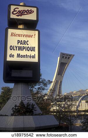 Stock Image -  Canada, Quebec, Montreal, Olympic Stadium at Parc Olympique in Montreal.. Fotosearch