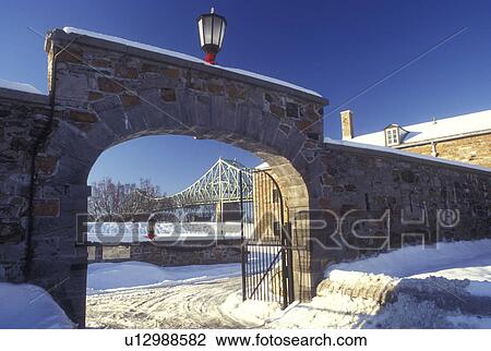 Stock Image -  Canada, Quebec, Montreal, The Old Fort on Ile Ste Helene. Pont jacques Cartier in Montreal.. Fotosearch