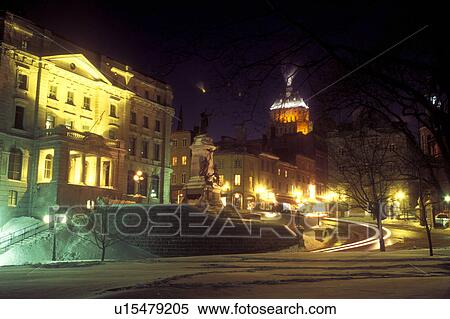 Stock Photography -  Canada, Quebec, Parc Montmorency at night (evening) in winter in Old Quebec City., . Fotosearch