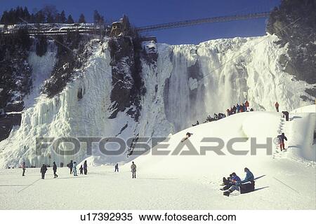 Canada, Quebec, People sliding on the snow and ice at Parc de la Chute-Montmorency., View Large Photo Image Stock Photography - Canada, Quebec, People sliding on the snow and ice at Parc de la Chute-Montmorency., . Fotosearch