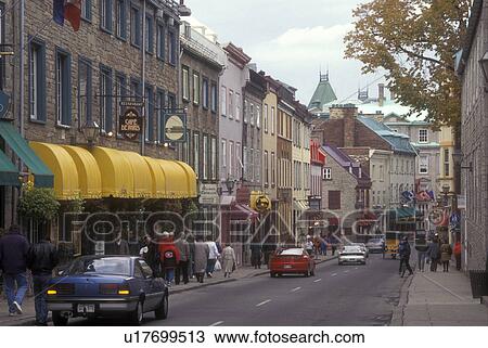 Canada, Quebec, People walking along Rue St. Louis past hotels, cafes, and shops in Old Quebec City. View Large Photo Image Stock Image - Canada, Quebec, People walking along Rue St. Louis past hotels, cafes, and shops in Old Quebec City.. Fotosearch