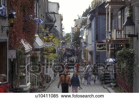 Canada, Quebec, People walking along the Rue Petit-Champlain of Quebec City., View Large Photo Image Stock Photography - Canada, Quebec, People walking along the Rue Petit-Champlain of Quebec City., . Fotosearch
