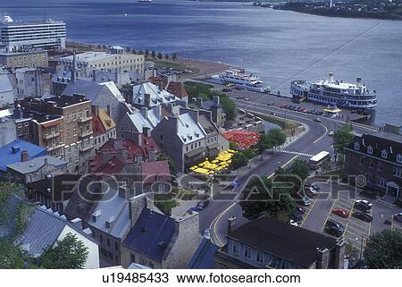 Canada, Quebec, Quebec City, Aerial view of Vieux Port along the St. Lawrence River (Fleuve Saint-Laurent) in Quebec City. View Large Photo Image Stock Image - Canada, Quebec, Quebec City, Aerial view of Vieux Port along the St. Lawrence River (Fleuve Saint-Laurent) in Quebec City.. Fotosearch