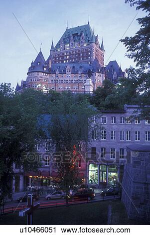 Canada, Quebec, Quebec City, Chateau Frontenac towers above the Cote de la Montagne of the Quartier du Petit-Champlain in the evening in Old Quebec City. View Large Photo Image Stock Image - Canada, Quebec, Quebec City, Chateau Frontenac towers above the Cote de la Montagne of the Quartier du Petit-Champlain in the evening in Old Quebec City.. Fotosearch