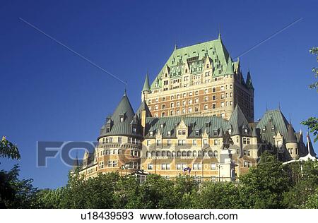 Stock Image -  Canada, Quebec, Quebec City, Chateau Frontenac towers above Old Quebec City.. Fotosearch