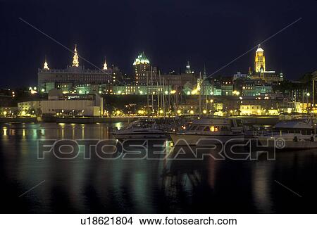 Canada, Quebec, Quebec City from the marina at Vieux Port on the St. Lawrence River (Fleuve Saint-Laurent) in the evening View Large Photo Image Picture - Canada, Quebec, Quebec City from the marina at Vieux Port on the St. Lawrence River (Fleuve Saint-Laurent) in the evening . Fotosearch