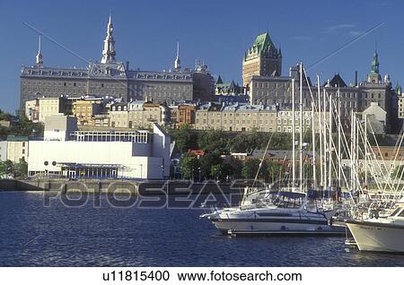 Stock Image -  Canada, Quebec, Quebec City from the marina at Vieux Port on the St. Lawrence River (Fleuve Saint-Laurent) . Fotosearch