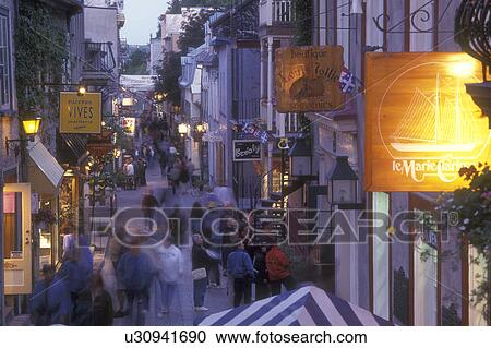 Canada, Quebec, Quebec City, Rue Petit-Champlain in the evening in Quebec City. View Large Photo Image Stock Image - Canada, Quebec, Quebec City, Rue Petit-Champlain in the evening in Quebec City.. Fotosearch