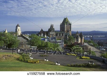 Canada, Quebec, Quebec City, Scenic view of the Chateau Frontenac in Old Quebec City. View Large Photo Image Stock Photo - Canada, Quebec, Quebec City, Scenic view of the Chateau Frontenac in Old Quebec City.. Fotosearch