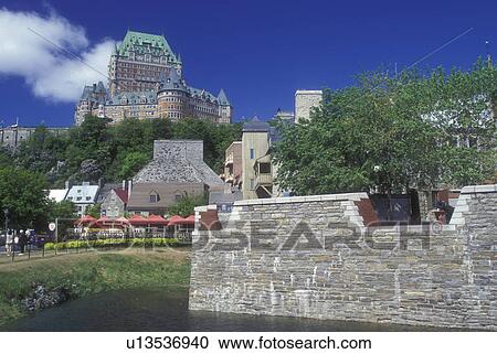 Stock Image -  Canada, Quebec, Quebec City, View of Chateau Frontenac from the Royal Battery in Quebec City.. Fotosearch