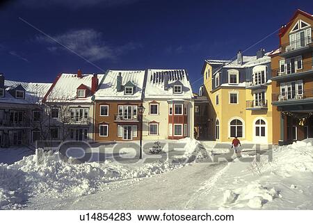 Canada, Quebec, The snow covered road of Tremblant Ski Resort at Mont Tremblant has the atmosphere of Old Quebec City View Large Photo Image Stock Image - Canada, Quebec, The snow covered road of Tremblant Ski Resort at Mont Tremblant has the atmosphere of Old Quebec City . Fotosearch